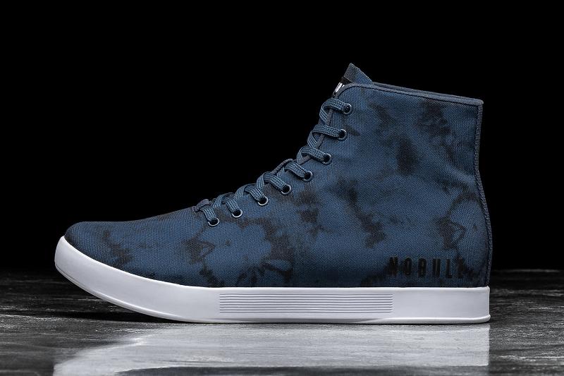 Navy Nobull High-Top Tie-Dye Canvas Men\'s Trainers | CA P1418J